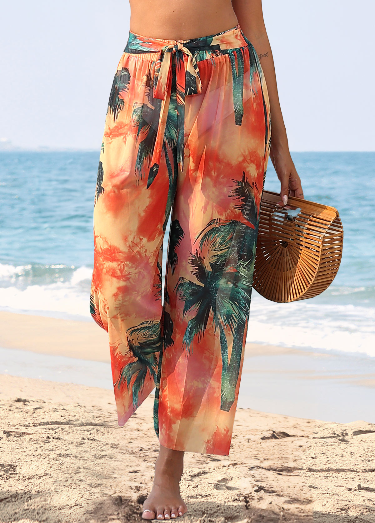Tropical Plants Print Orange Cover Up | picture 