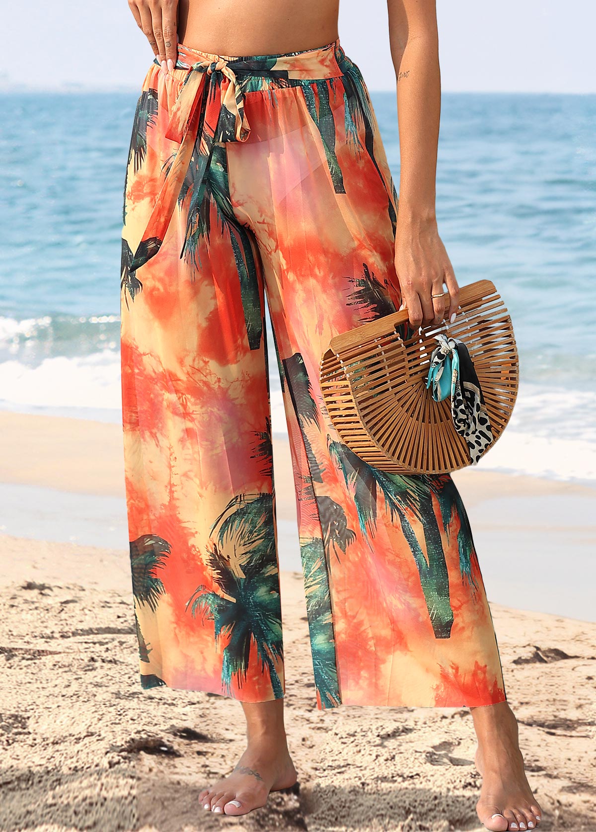 Tropical Plants Print Orange Cover Up | picture 