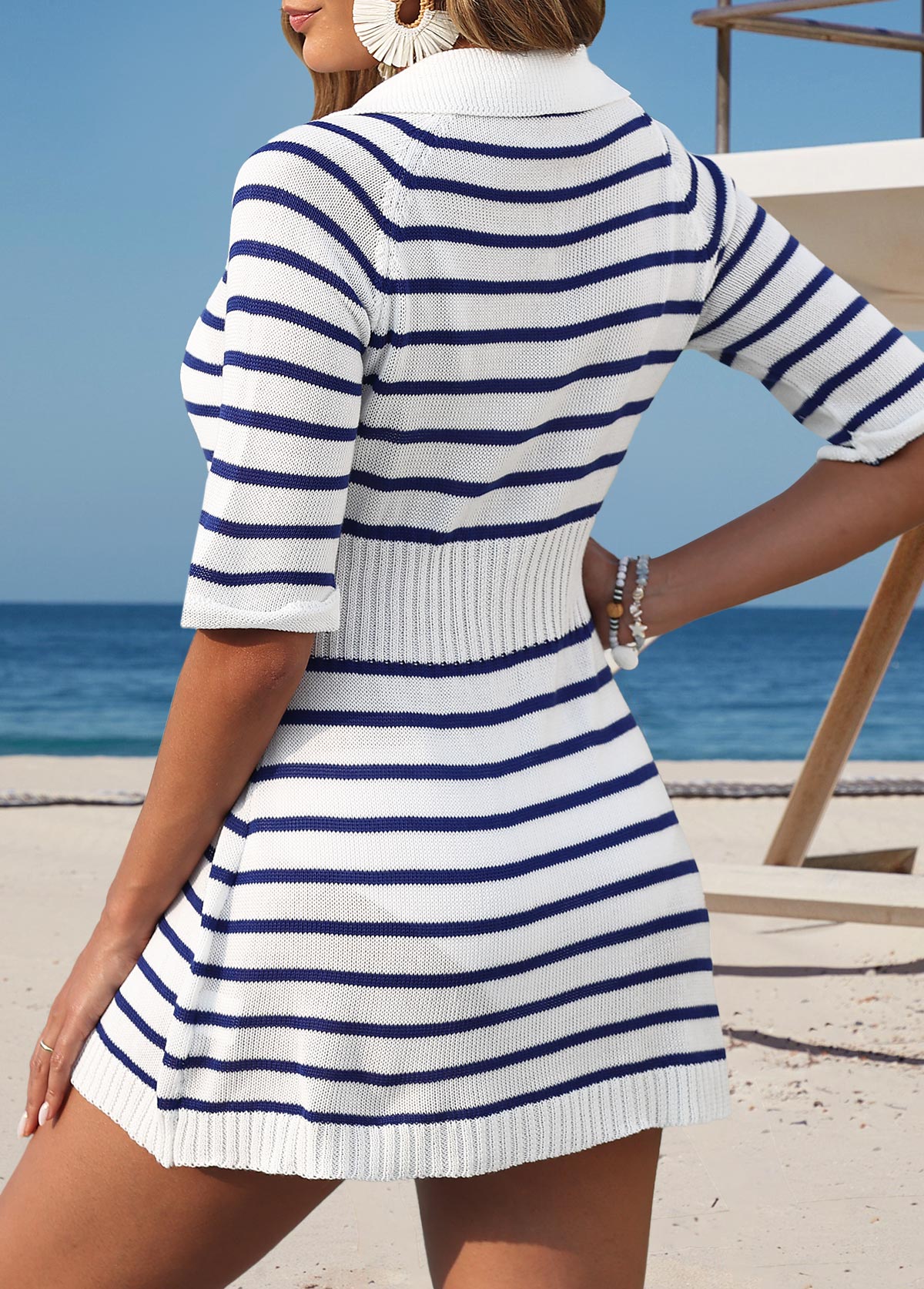 Striped Half Sleeve Blue Cover Up | picture 