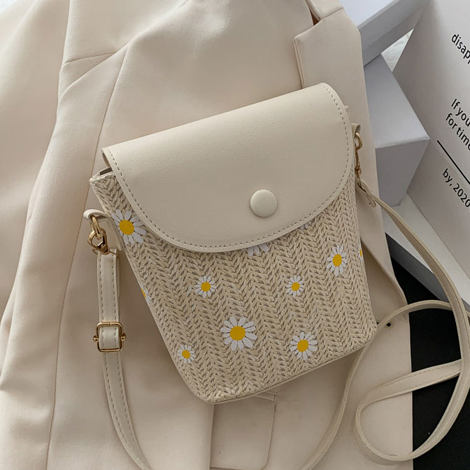 Light Camel Daisy Print Magnetic Flowers Crossbody Bag | picture 