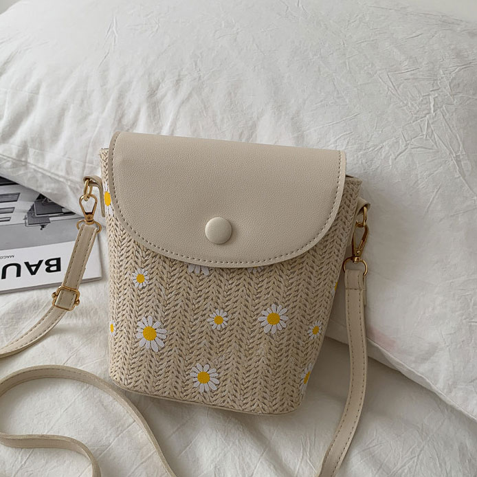 Light Camel Daisy Print Magnetic Flowers Crossbody Bag | picture 