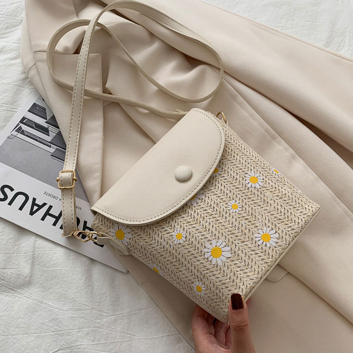 Light Camel Daisy Print Magnetic Flowers Crossbody Bag | picture 