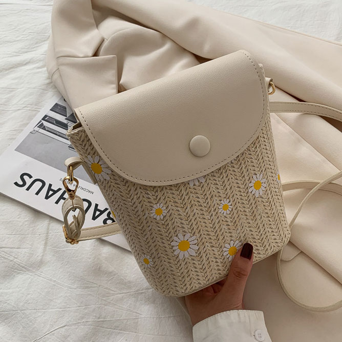 Light Camel Daisy Print Magnetic Flowers Crossbody Bag | picture 