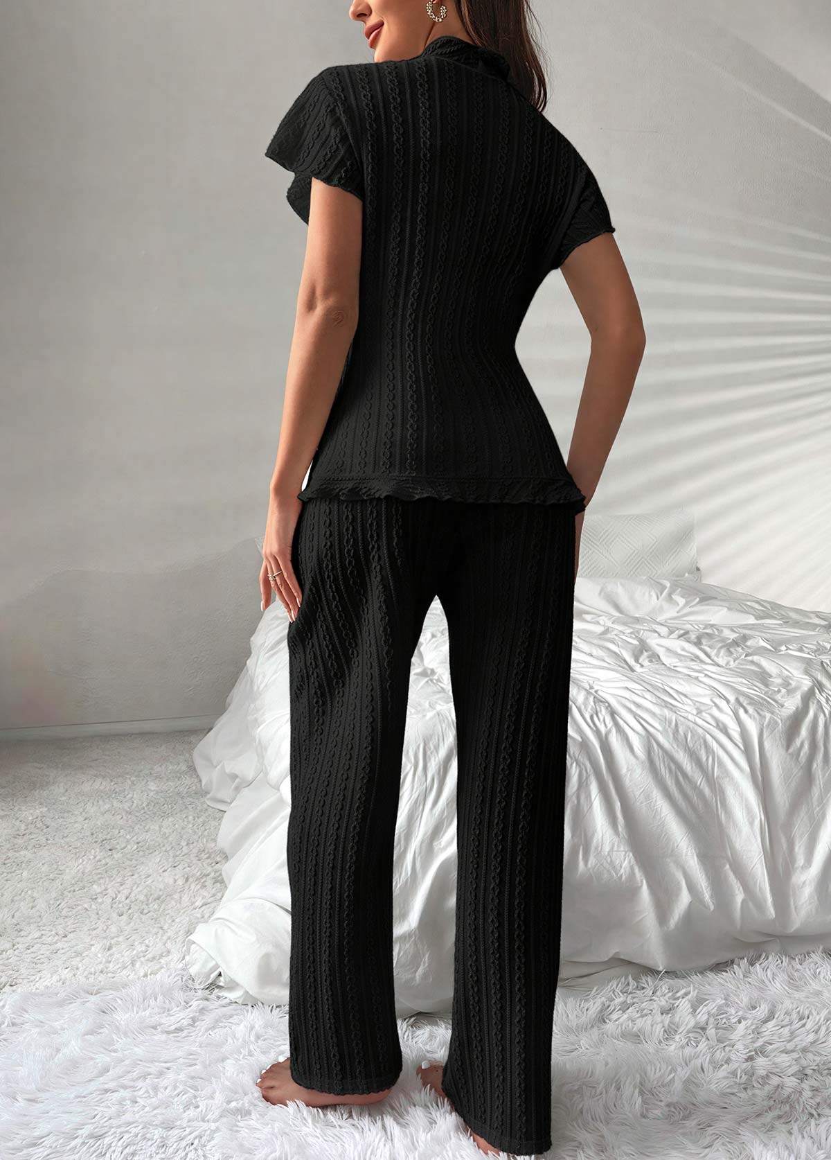 Black Short Sleeve Lounge Top and Pants | picture 