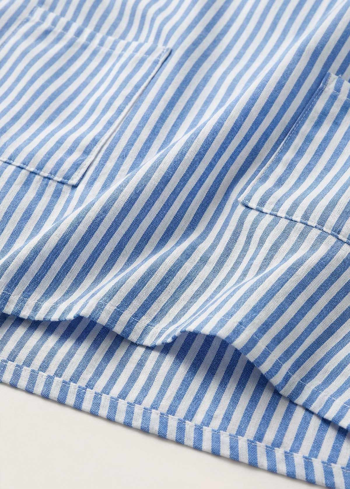 Blue Striped Short Patch Pocket Sleeveless Scoop Neck Dress | picture 