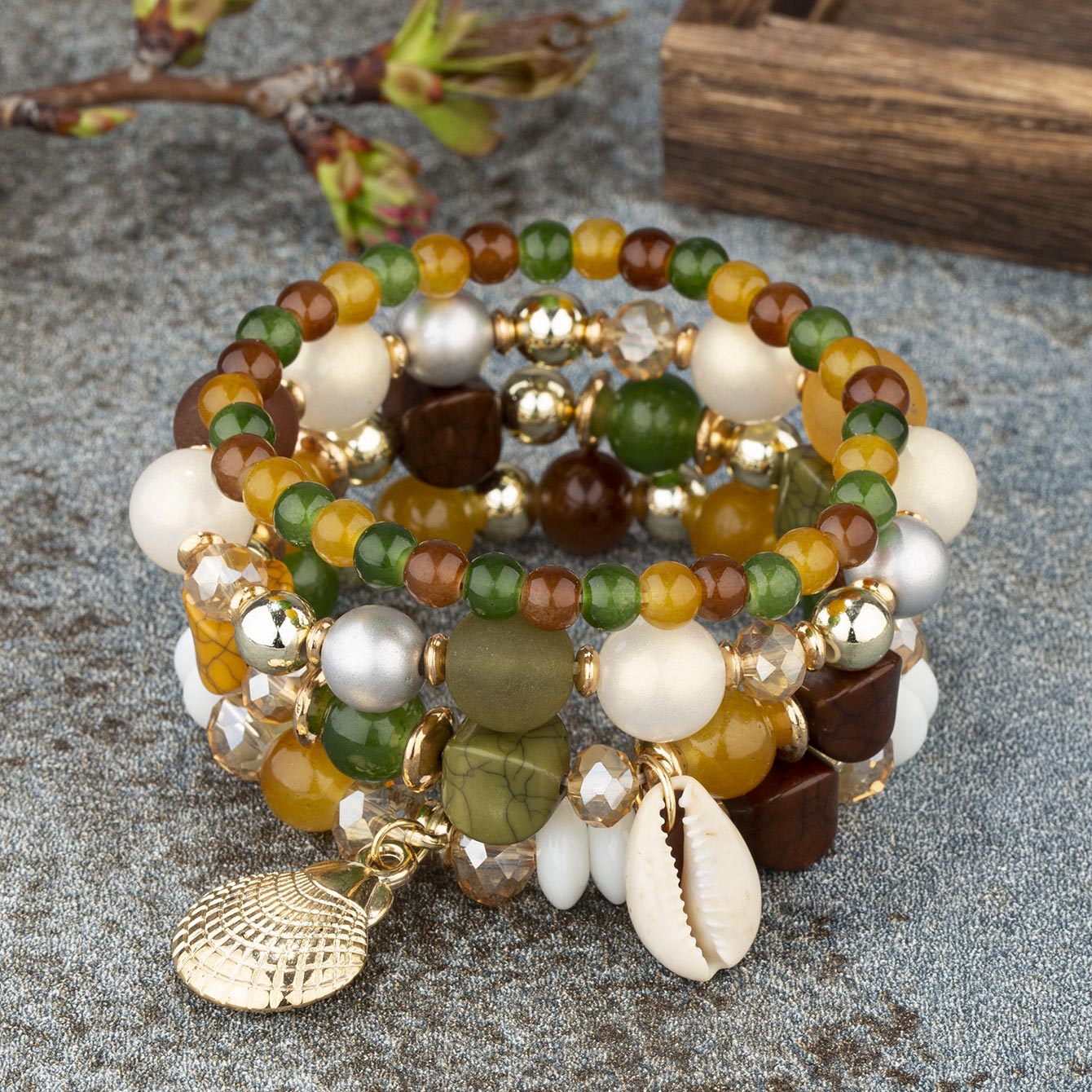 Multi Color Shell Glass Bracelet Set | picture 