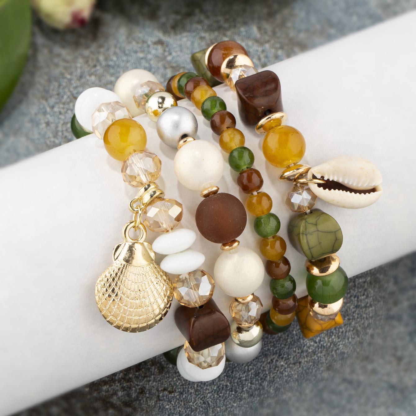 Multi Color Shell Glass Bracelet Set | picture 