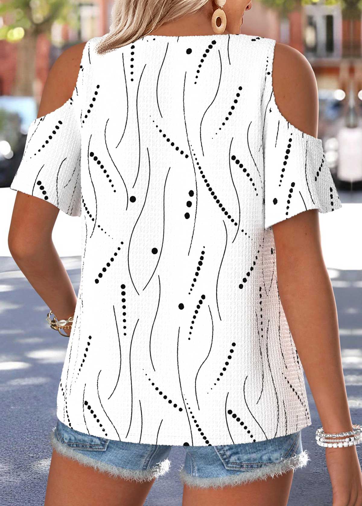 Raw White Geometric Print Twist Short Sleeve T Shirt | picture 