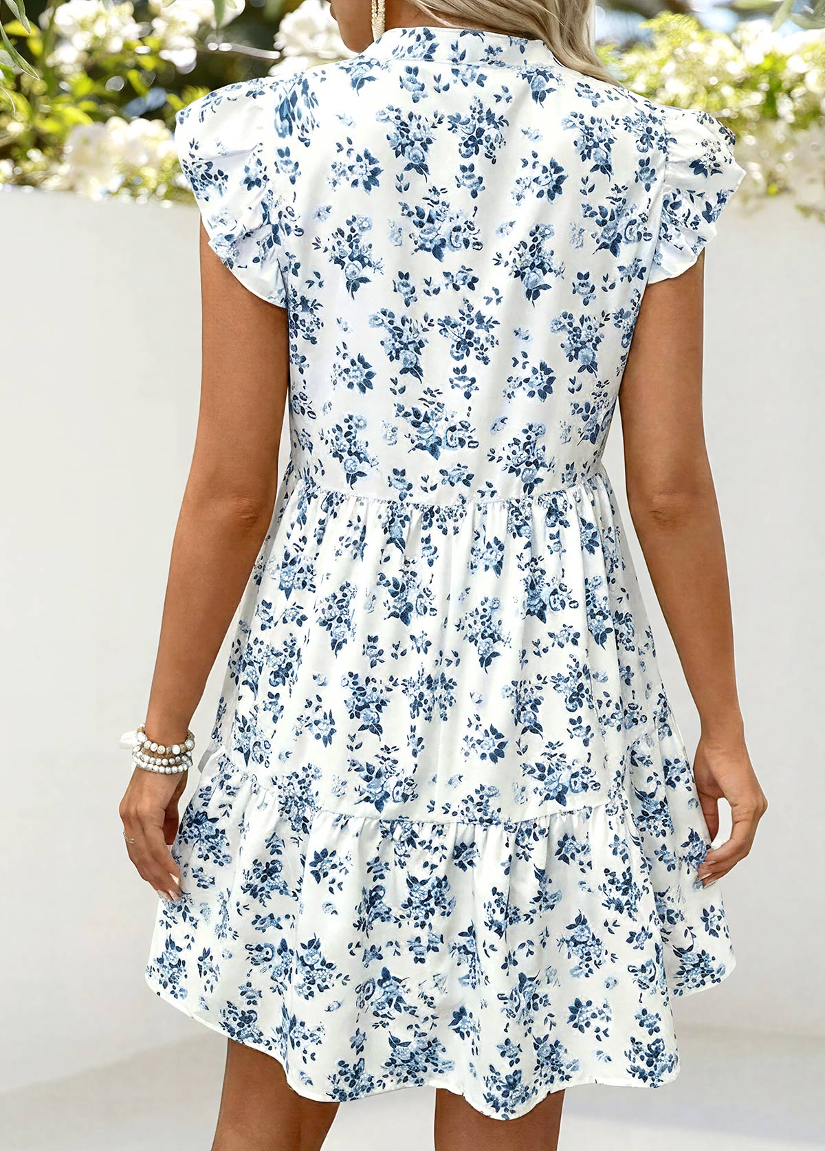 White Ditsy Floral Print Tummy Coverage Short Sleeve Dress | picture 