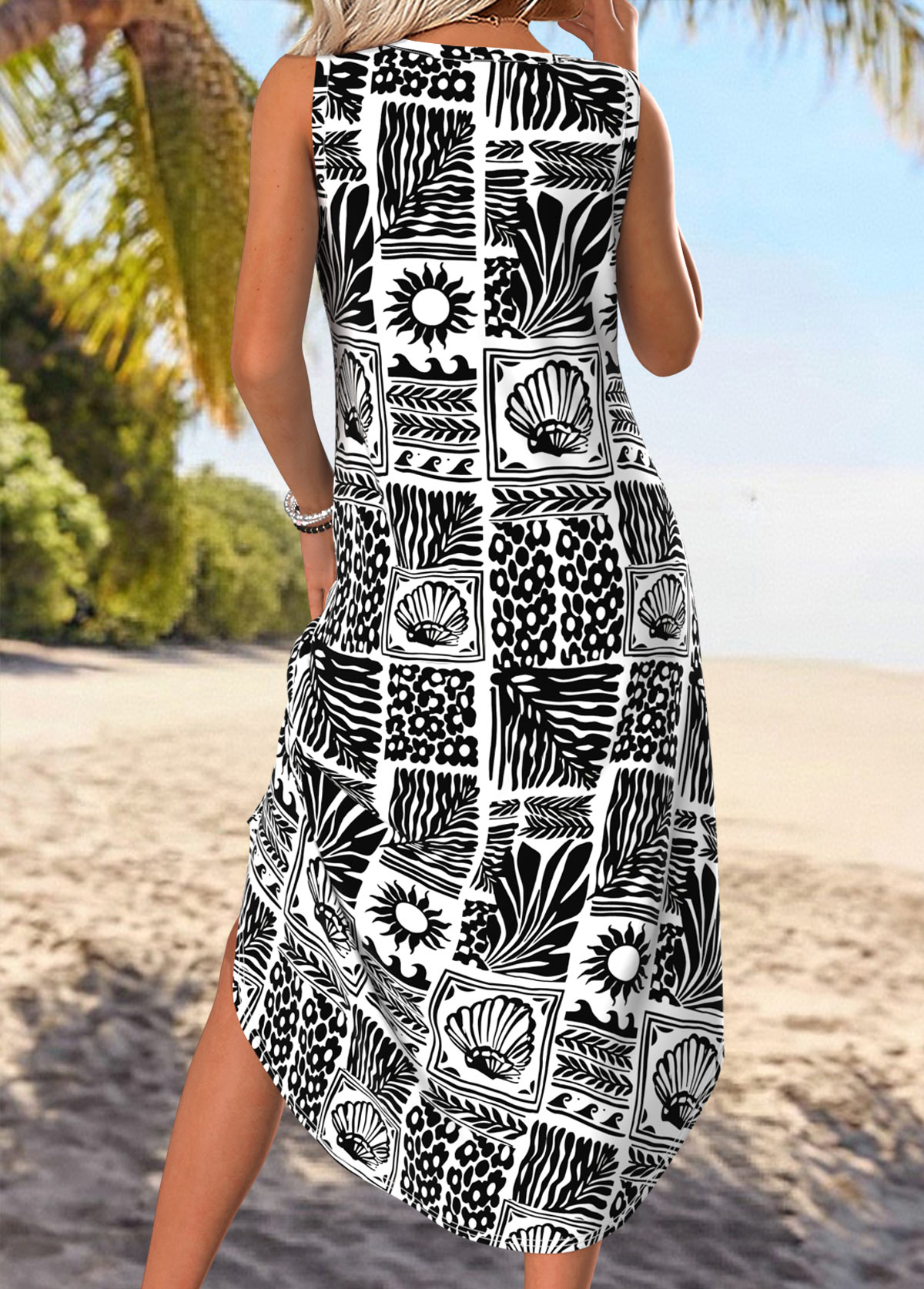 Black Marine Life Print Tummy Coverage A Line Dress | picture 