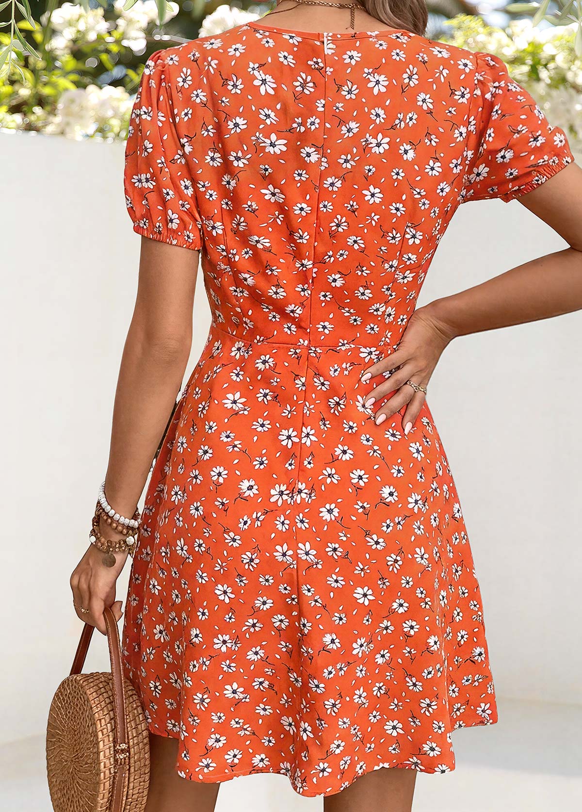 Red Ditsy Floral Print Short Tummy Coverage Dress | picture 