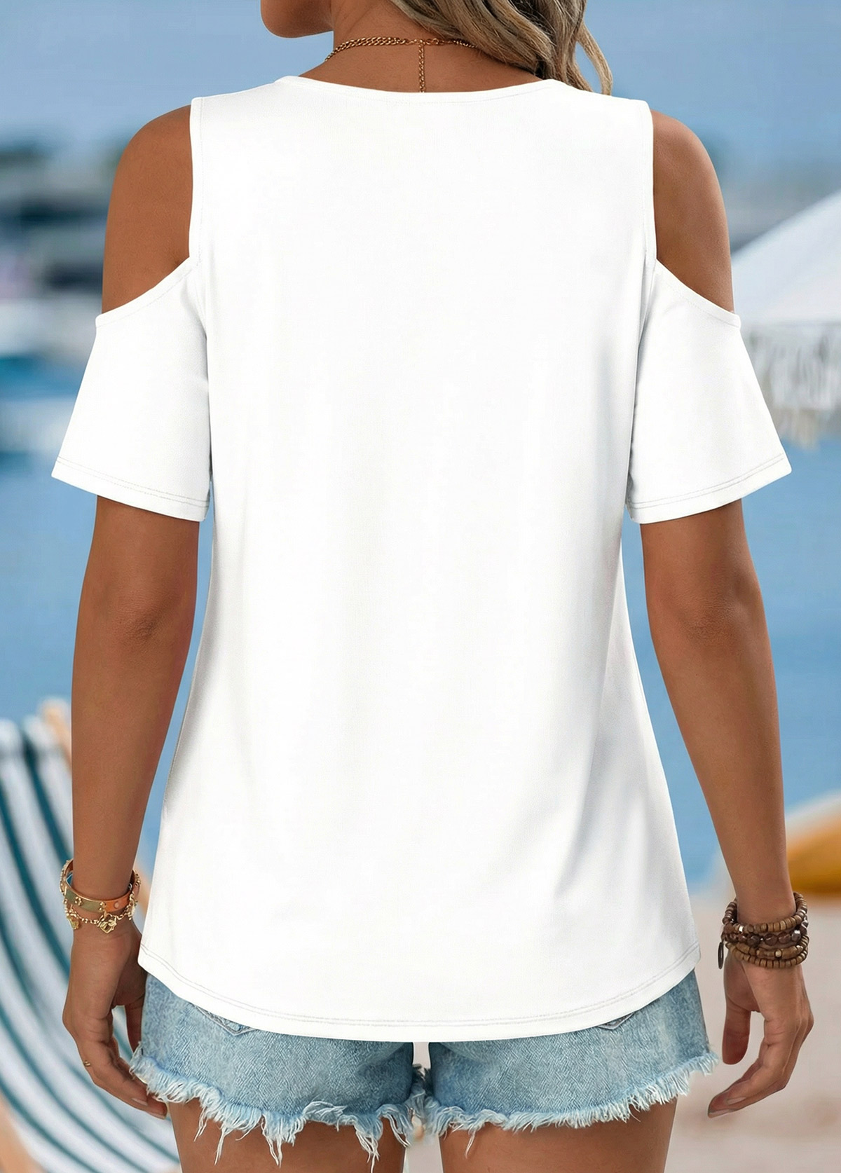 White Geometric Print Twist Short Sleeve T Shirt | picture 