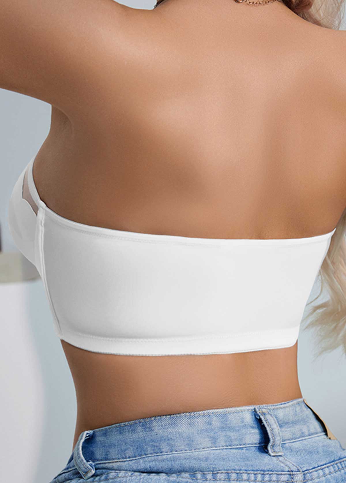 White Color Stretch Detail Bandeau Bra | picture 