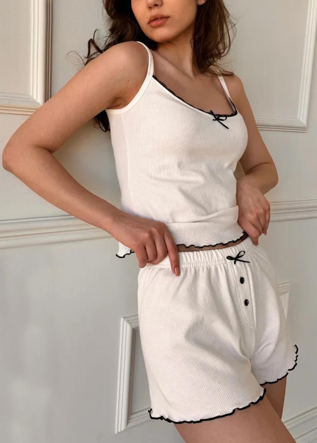 Beige Strappy Lounge Top and Shorts | picture 