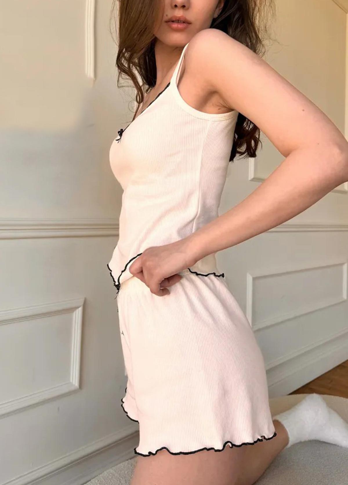 Beige Strappy Lounge Top and Shorts | picture 