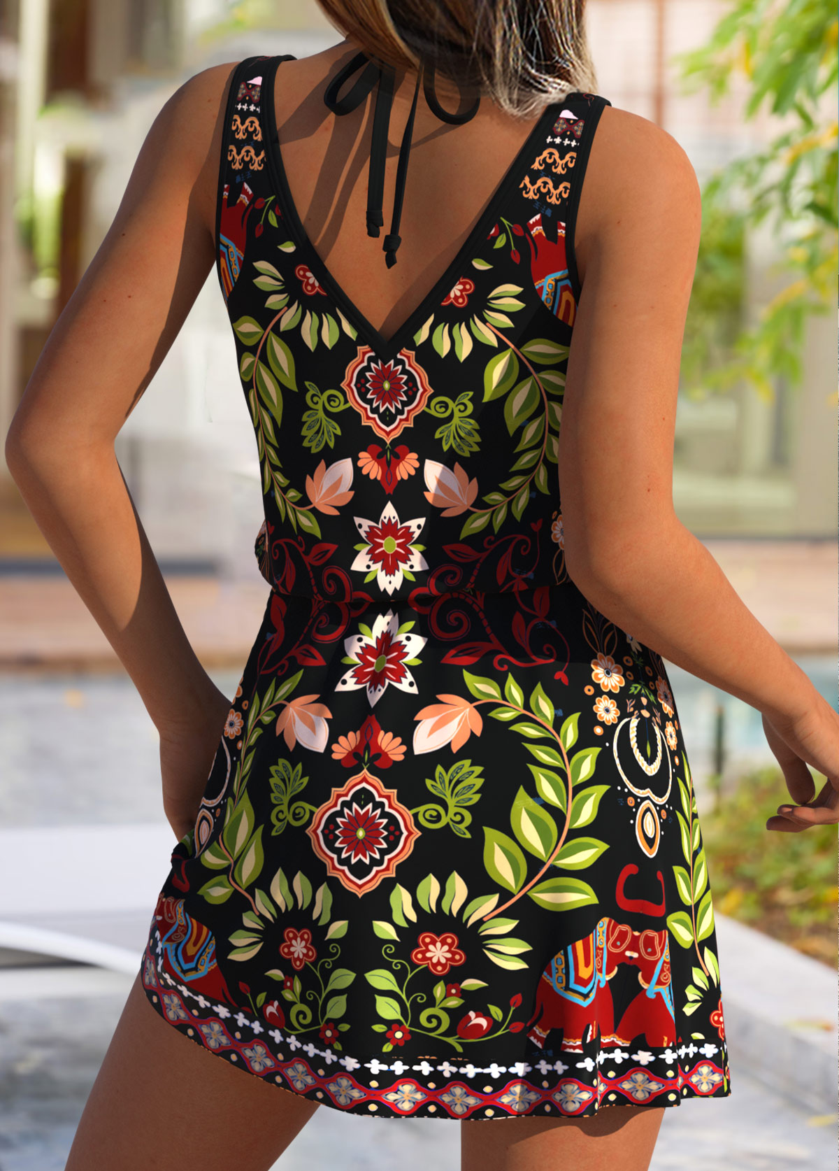 Tummy Coverage Leaf Print Black Cover Up | picture 