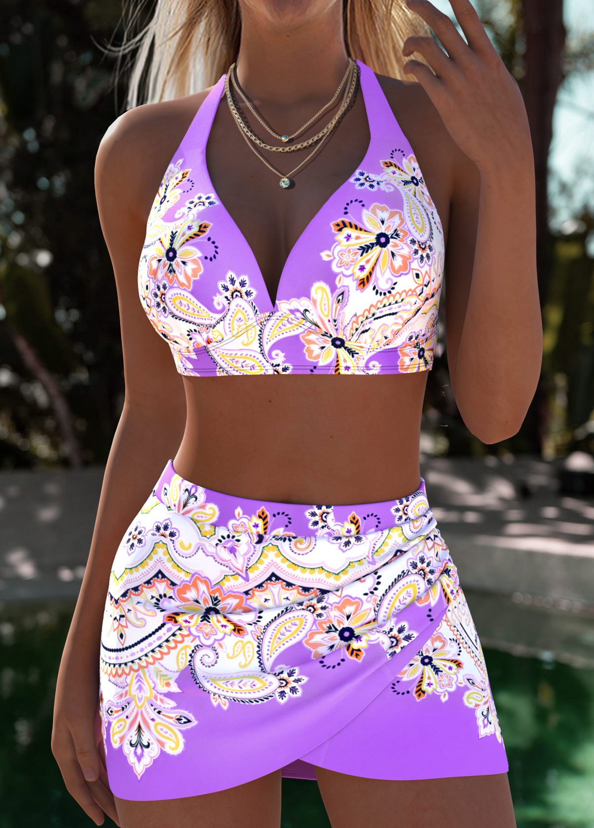 Purple Tribal Print Tie Back Bikini Set | picture 