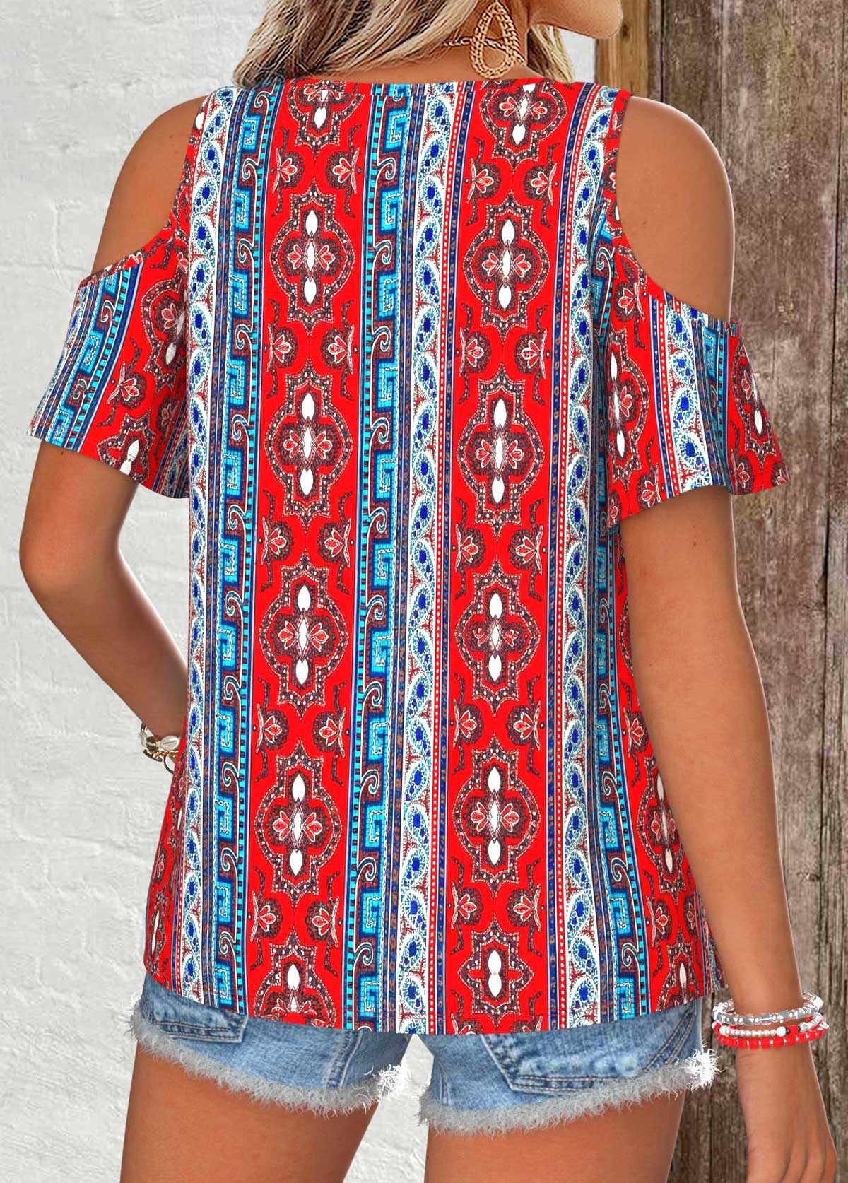 Multi Color Tribal Print Twist Short Sleeve T Shirt | picture 