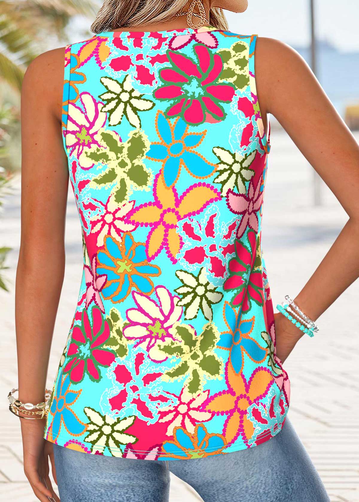 Multi Color Floral Print Patchwork Sleeveless Tank Top | picture 