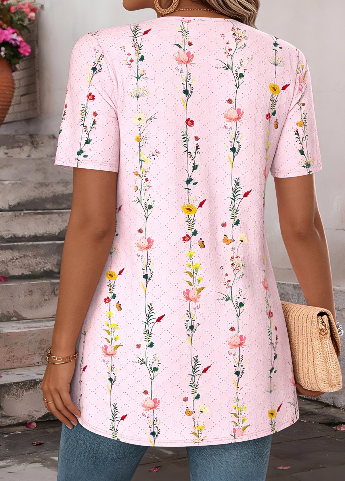 Light Pink Ditsy Floral Print Fake Two Piece Twinset | picture 