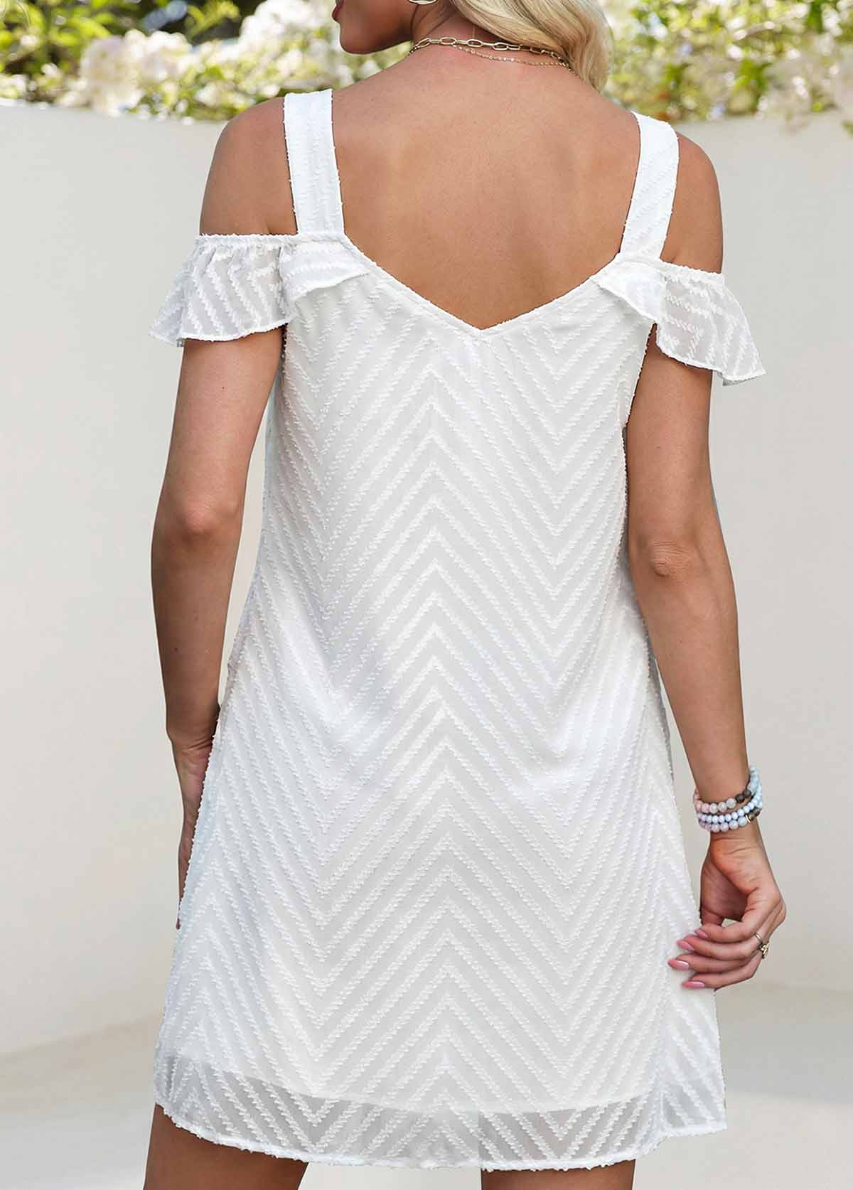 White Short Layered V Neck Cold Shoulder Dress | picture 