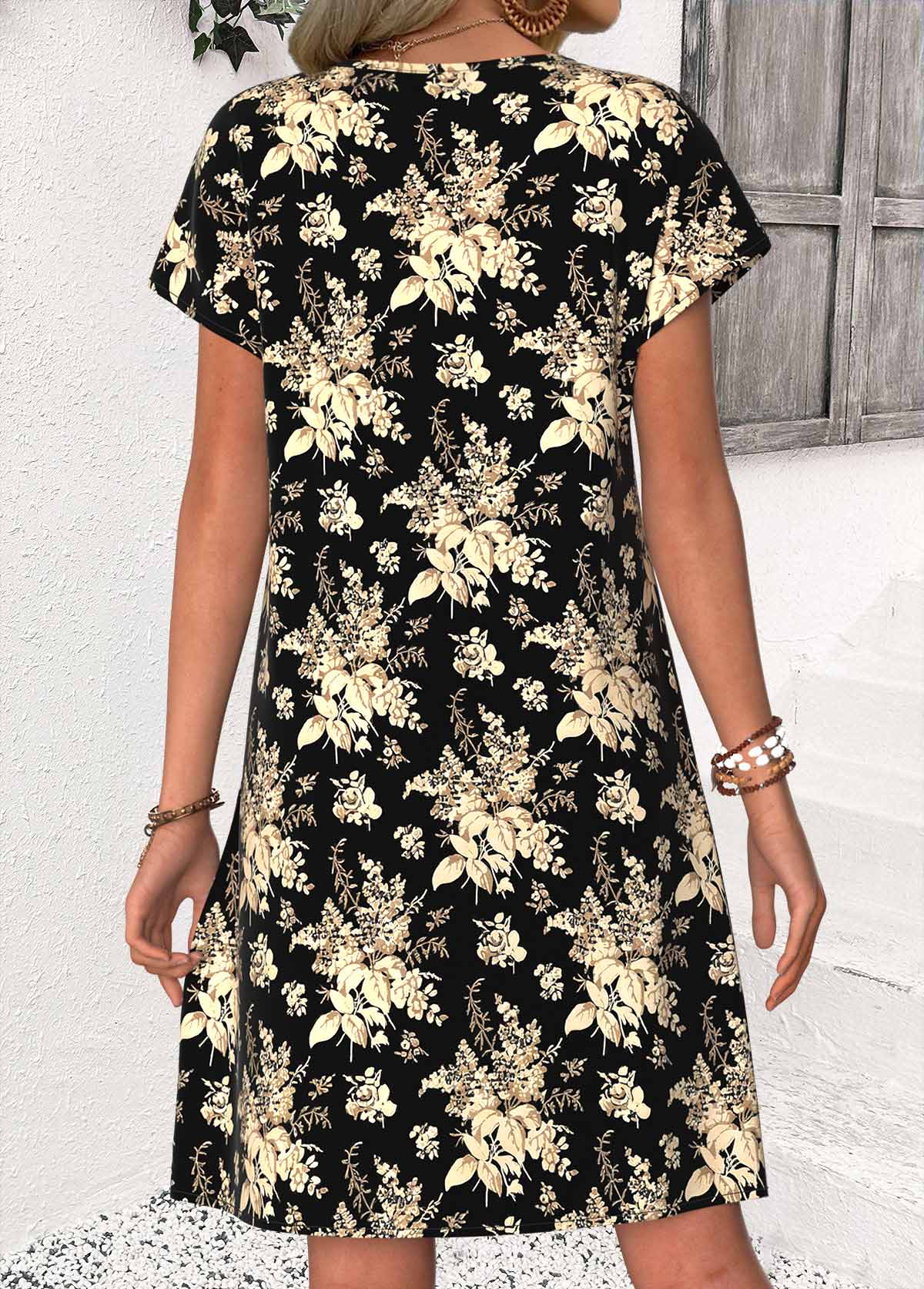 Black Floral Print Short Tummy Coverage A Line Dress | picture 