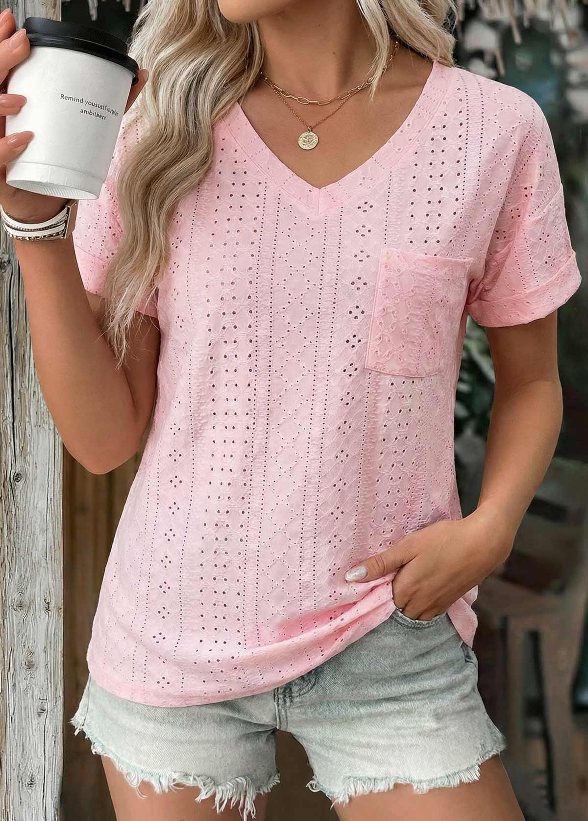 Light Pink Patch Pocket Short Sleeve T Shirt | picture 
