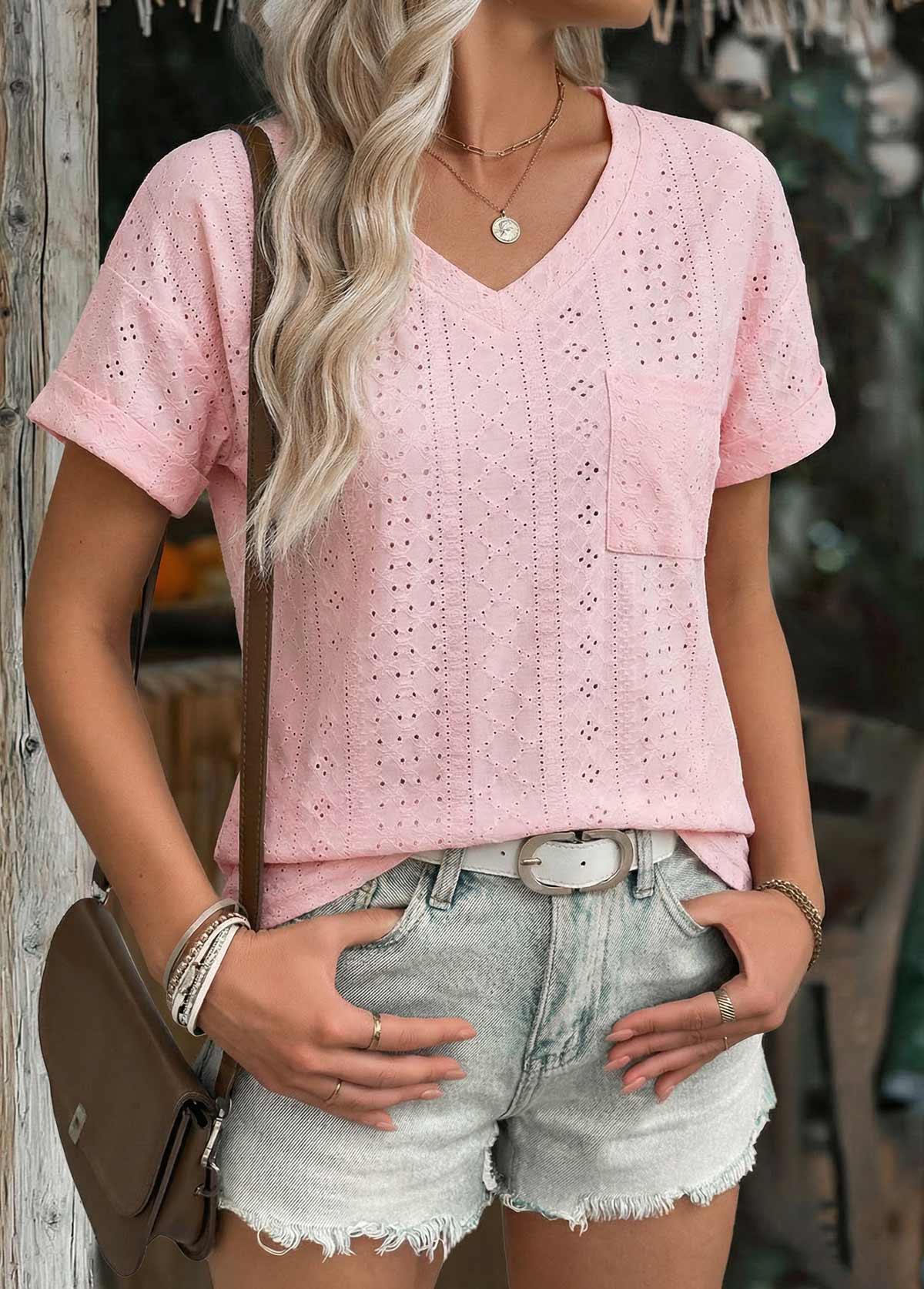 Light Pink Patch Pocket Short Sleeve T Shirt | picture 