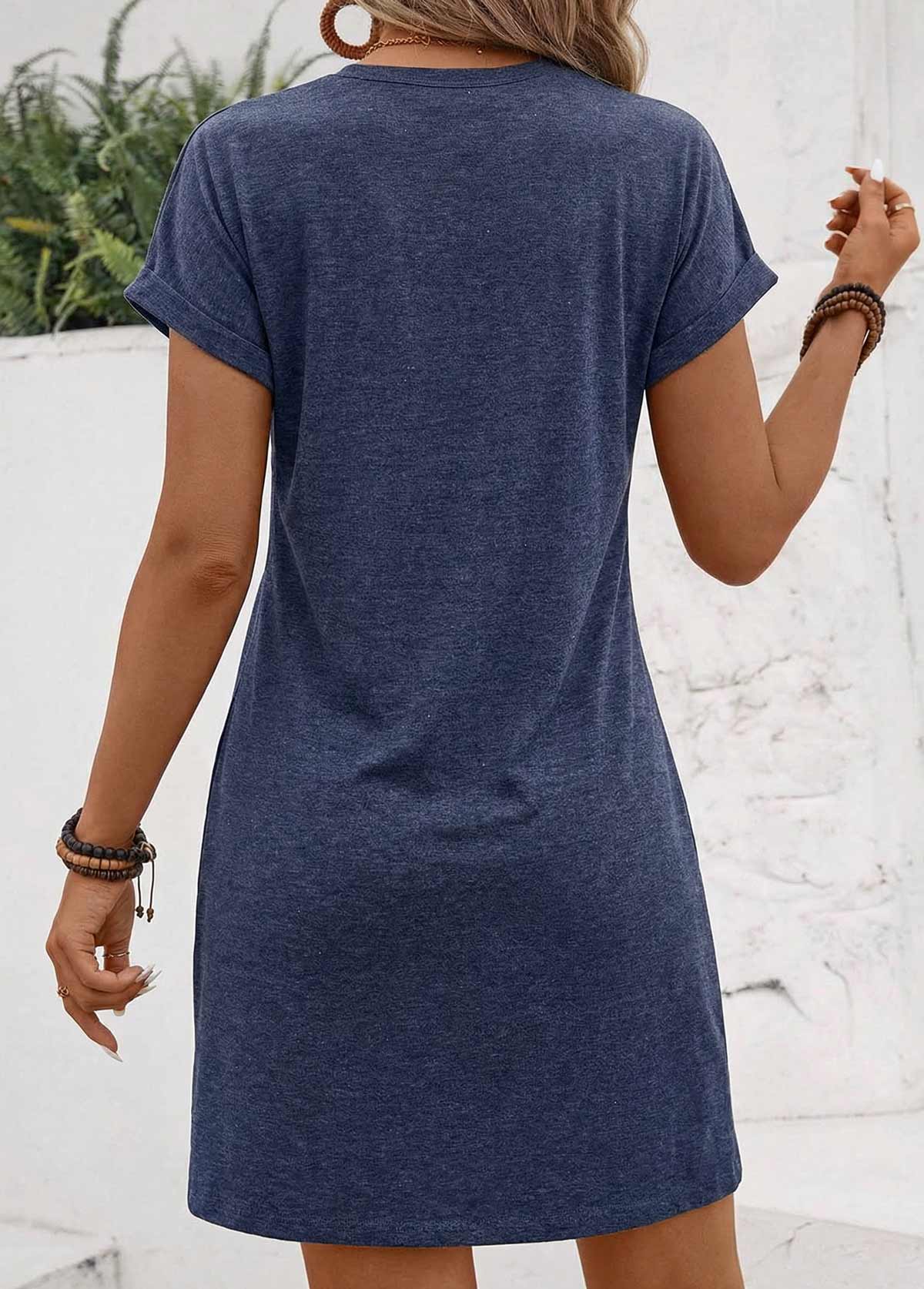 Navy Short Tuck Stitch Round Neck Dress | picture 