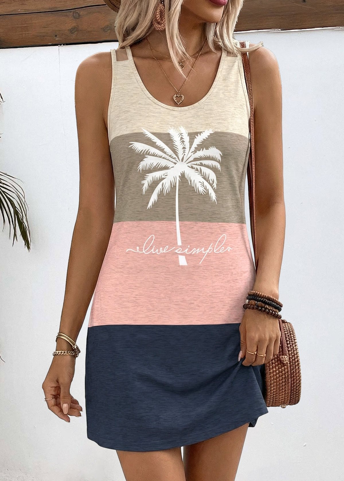 Multi Color Geometric Print Short Tummy Coverage Strappy Dress | picture 