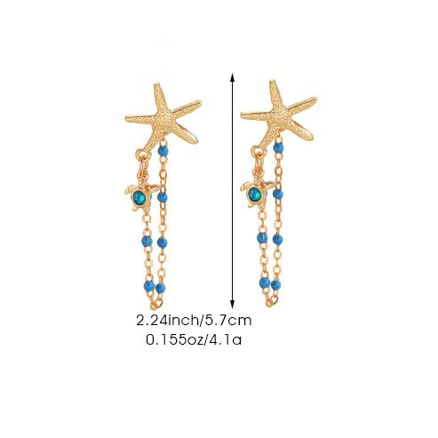 Golden Turtle Starfish Design Copper Earrings | picture 