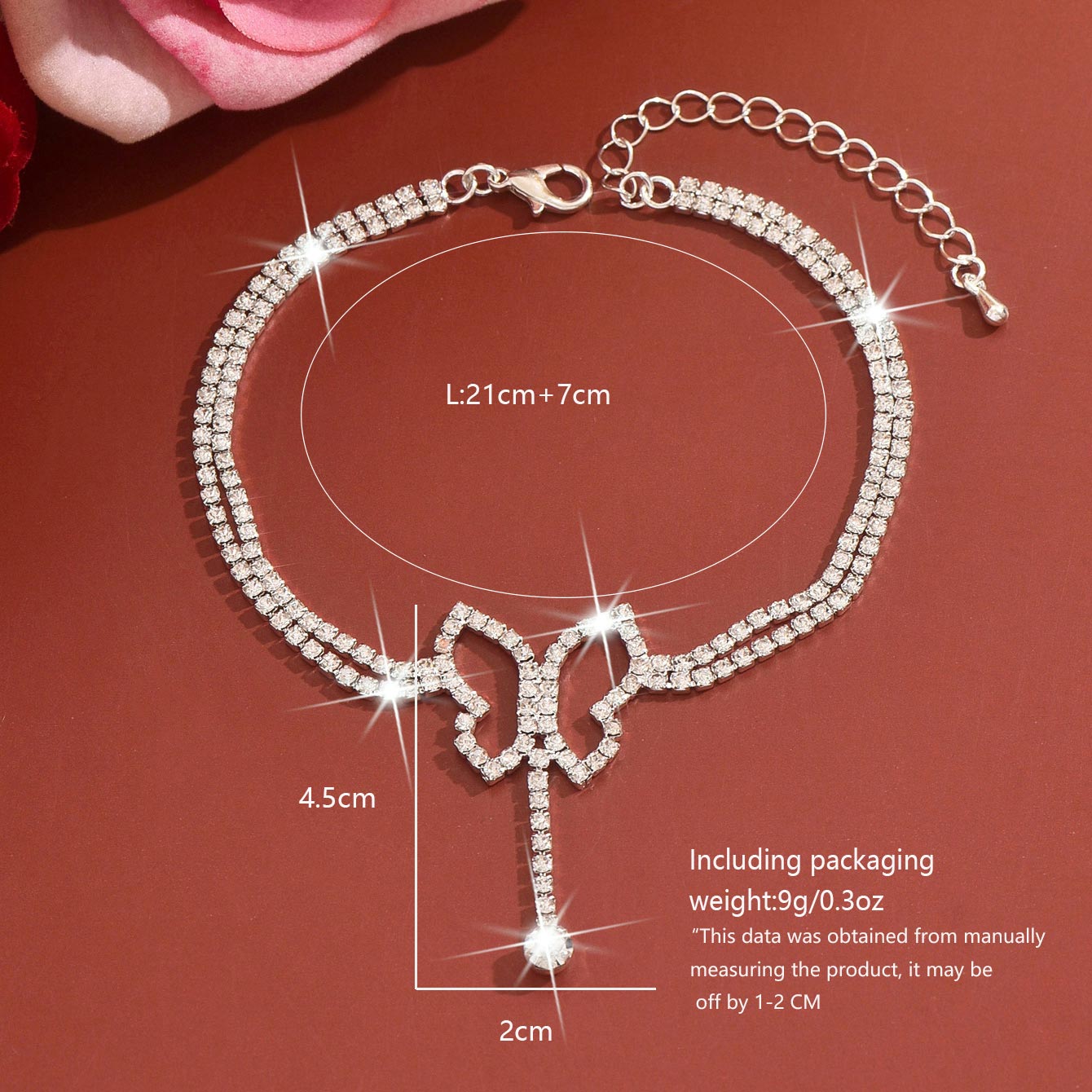 Rhinestone Detail Silver Butterfly Copper Anklet | picture 