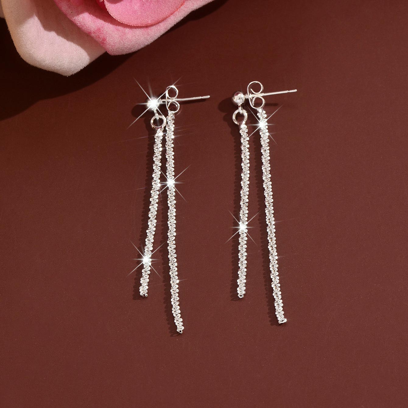 Silver Color Copper Detail Rhinestones Earrings | picture 