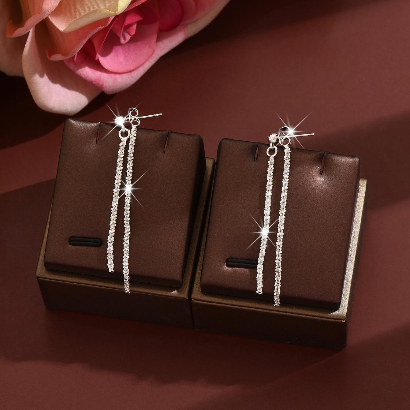 Silver Color Copper Detail Rhinestones Earrings | picture 