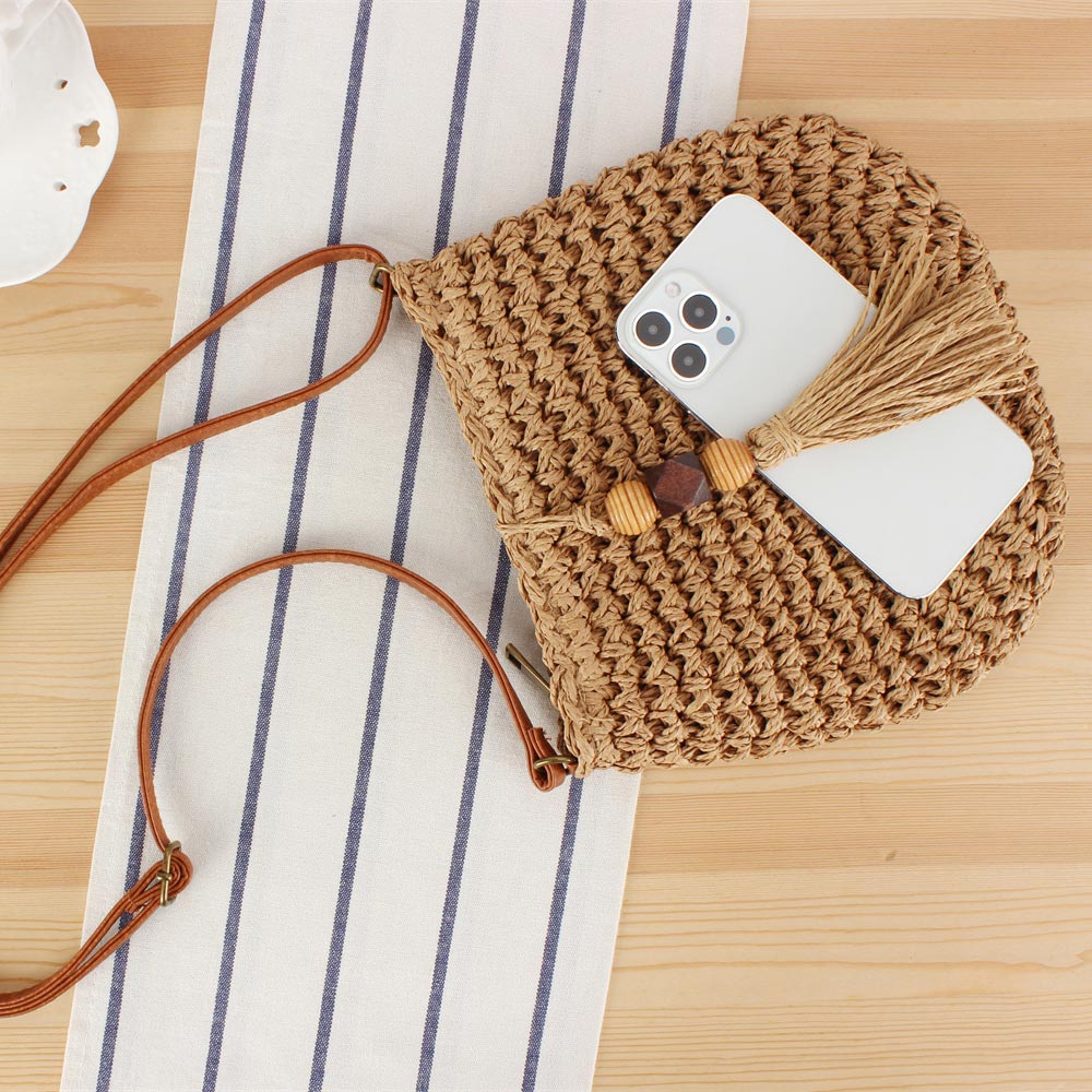 Dark Camel Zip Tassel Crossbody Bag | picture 