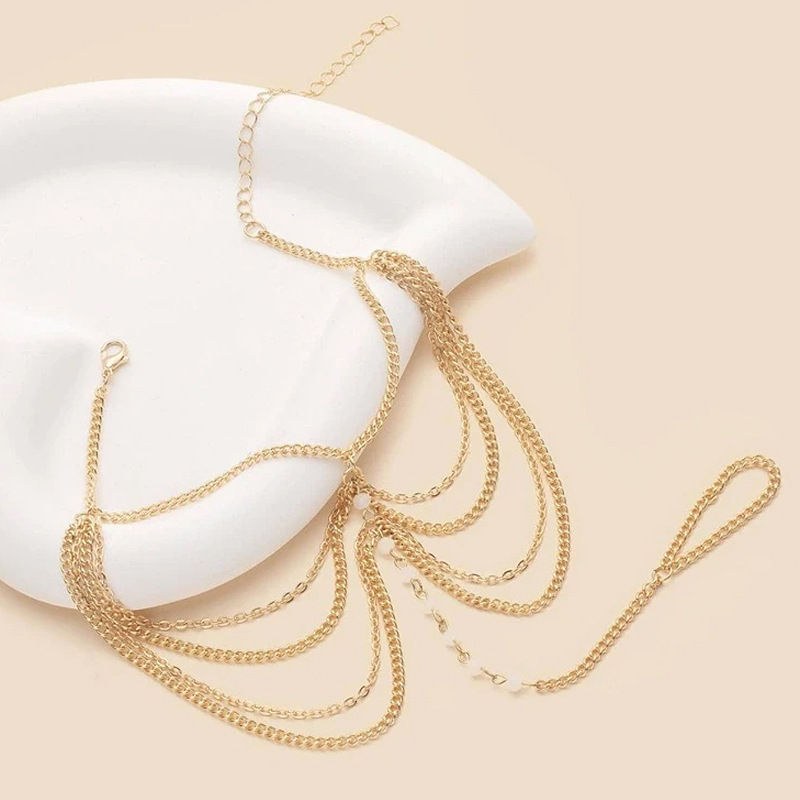 Golden Color Pearl Alloy Multi-layered Anklet | picture 