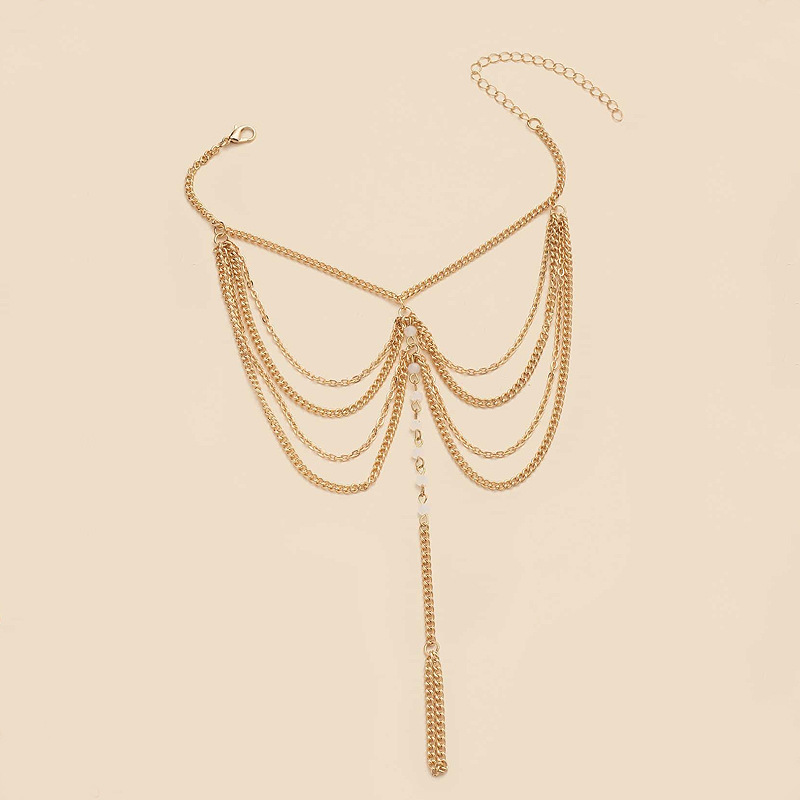 Golden Color Pearl Alloy Multi-layered Anklet | picture 