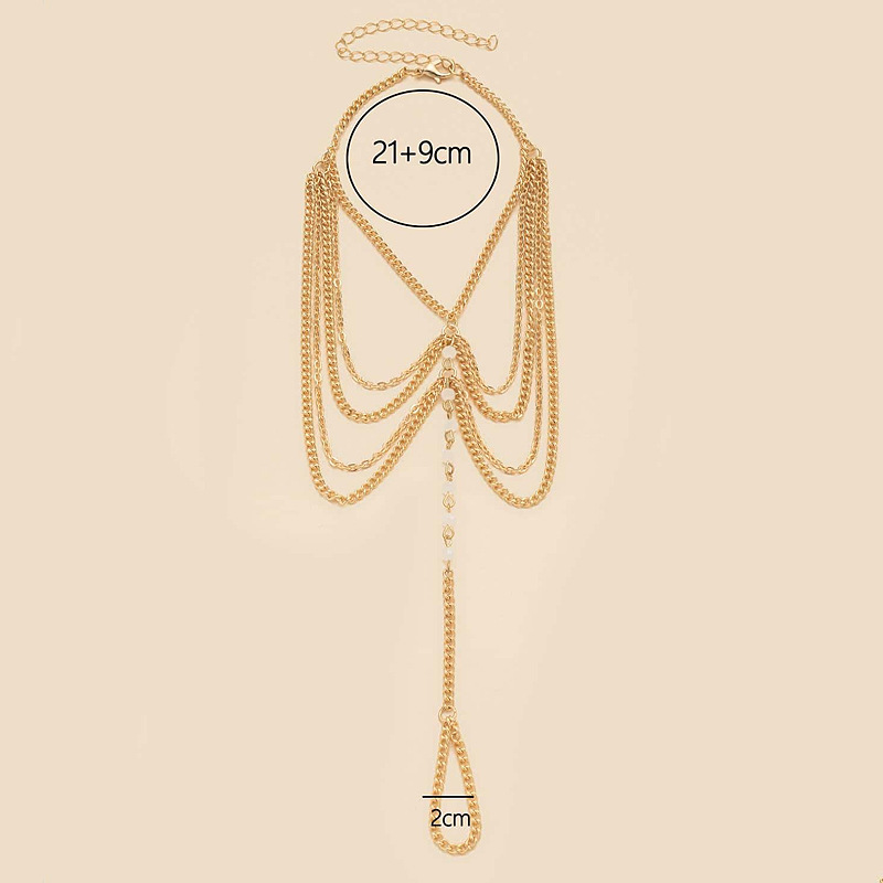 Golden Color Pearl Alloy Multi-layered Anklet | picture 