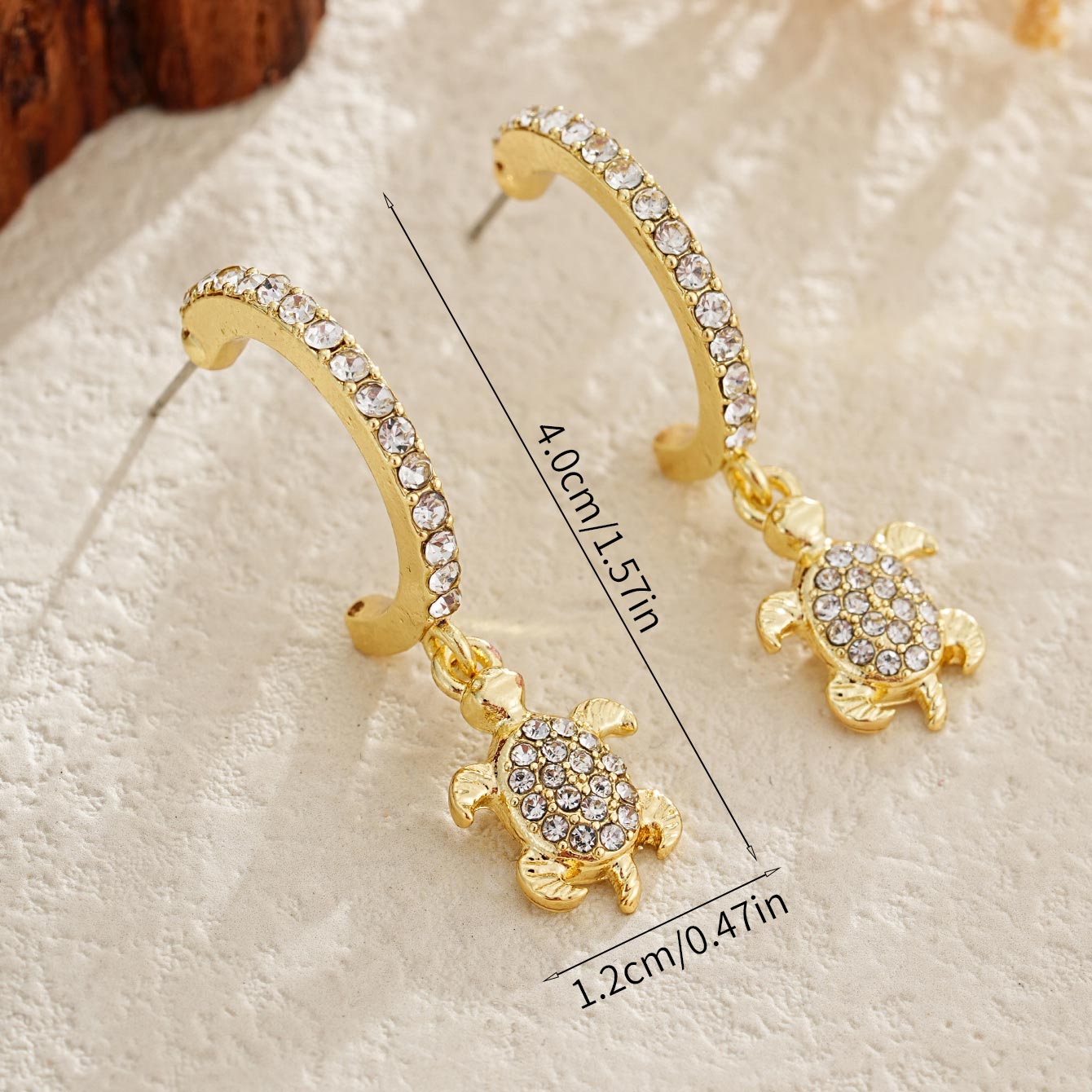 Golden Turtle Alloy Rhinestone Detail Earrings | picture 