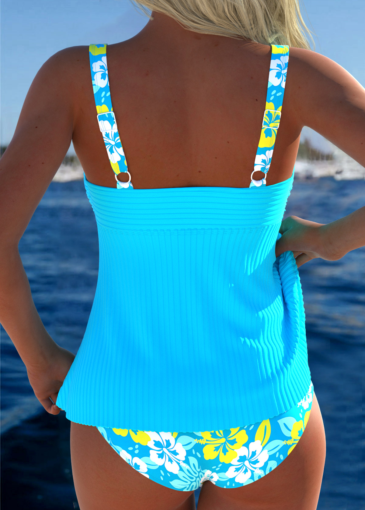 Cyan Mid Waisted Tummy Coverage Tankini Set | picture 
