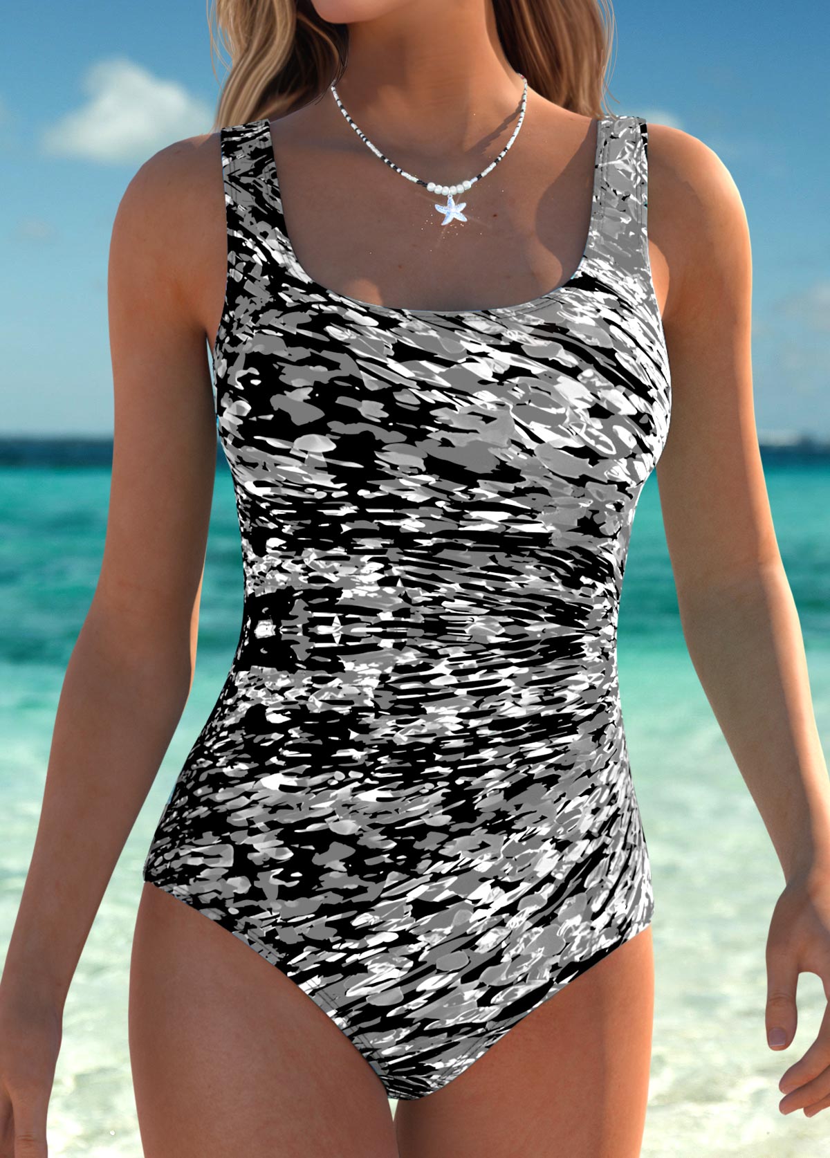 Tummy Control Graffiti Print Black One Piece Swimwear | picture 