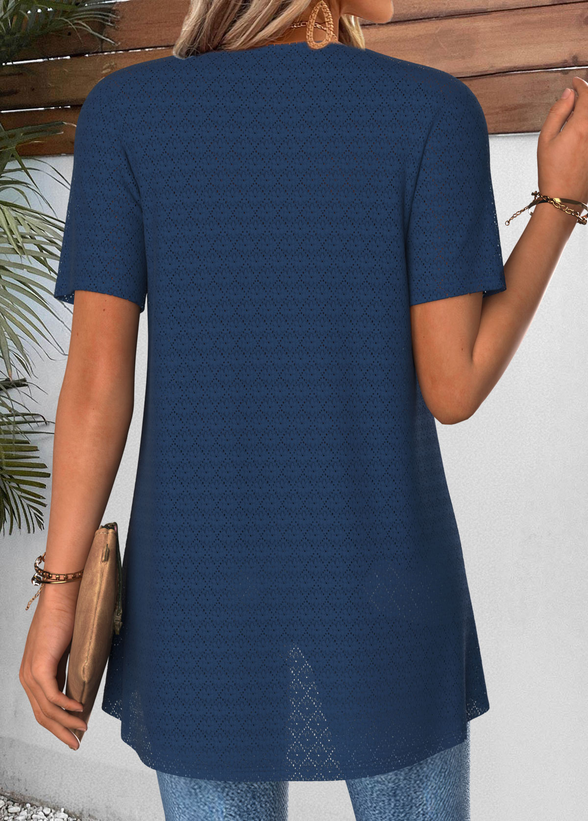 Navy Tribal Print Short Sleeve Fake Two Piece Twinset | picture 