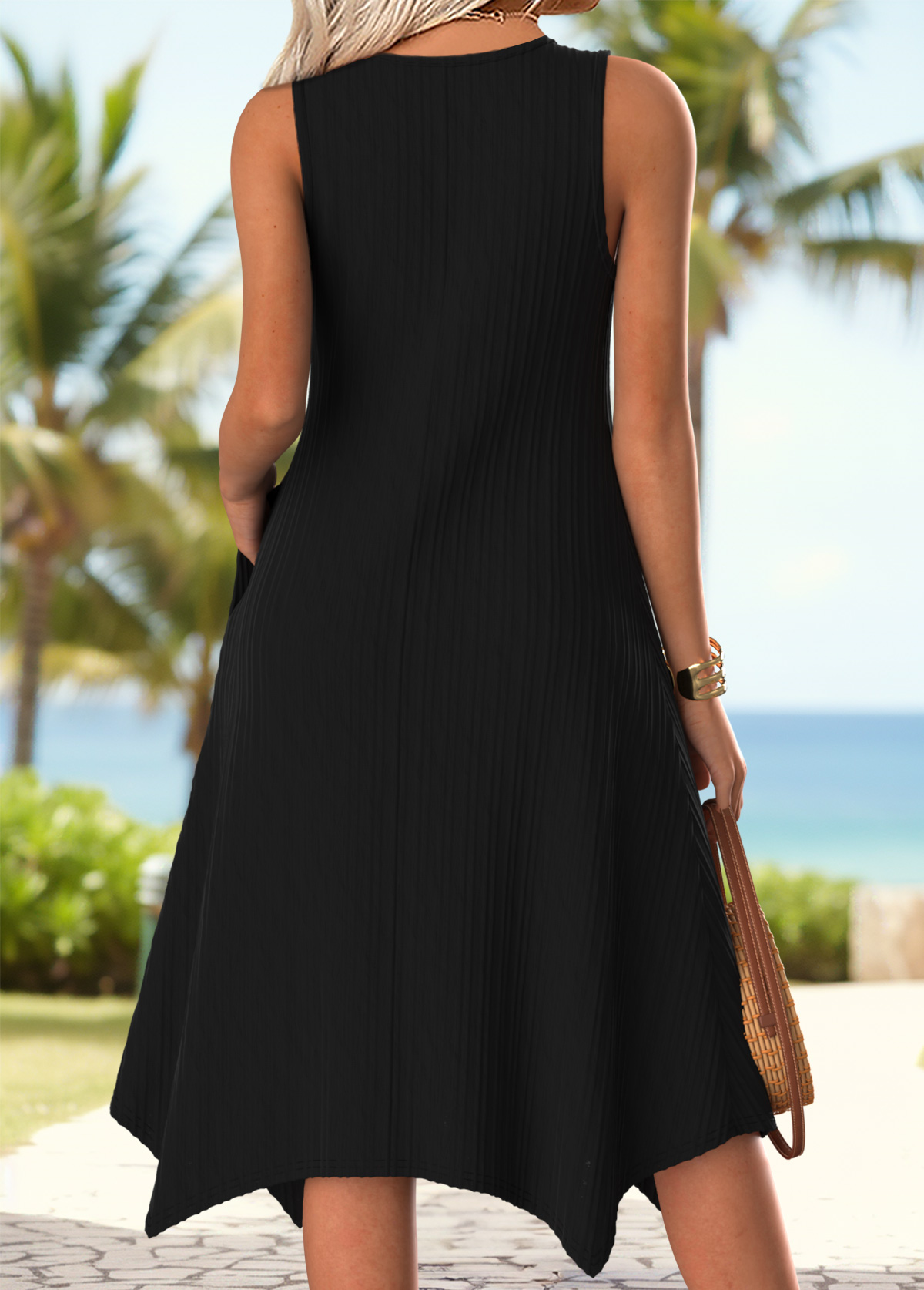 Black Handkerchief Hem Sleeveless Round Neck Dress | picture 