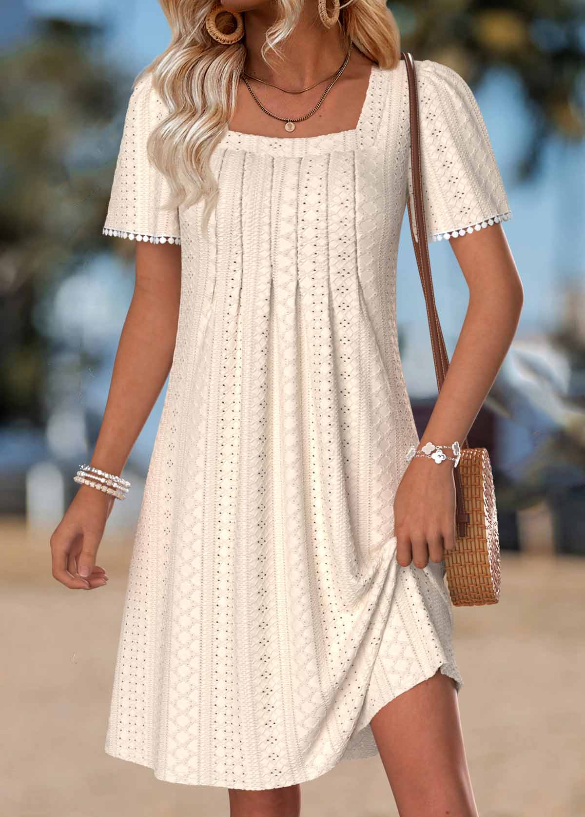 Beige Short Tummy Coverage Square Neck Dress | picture 