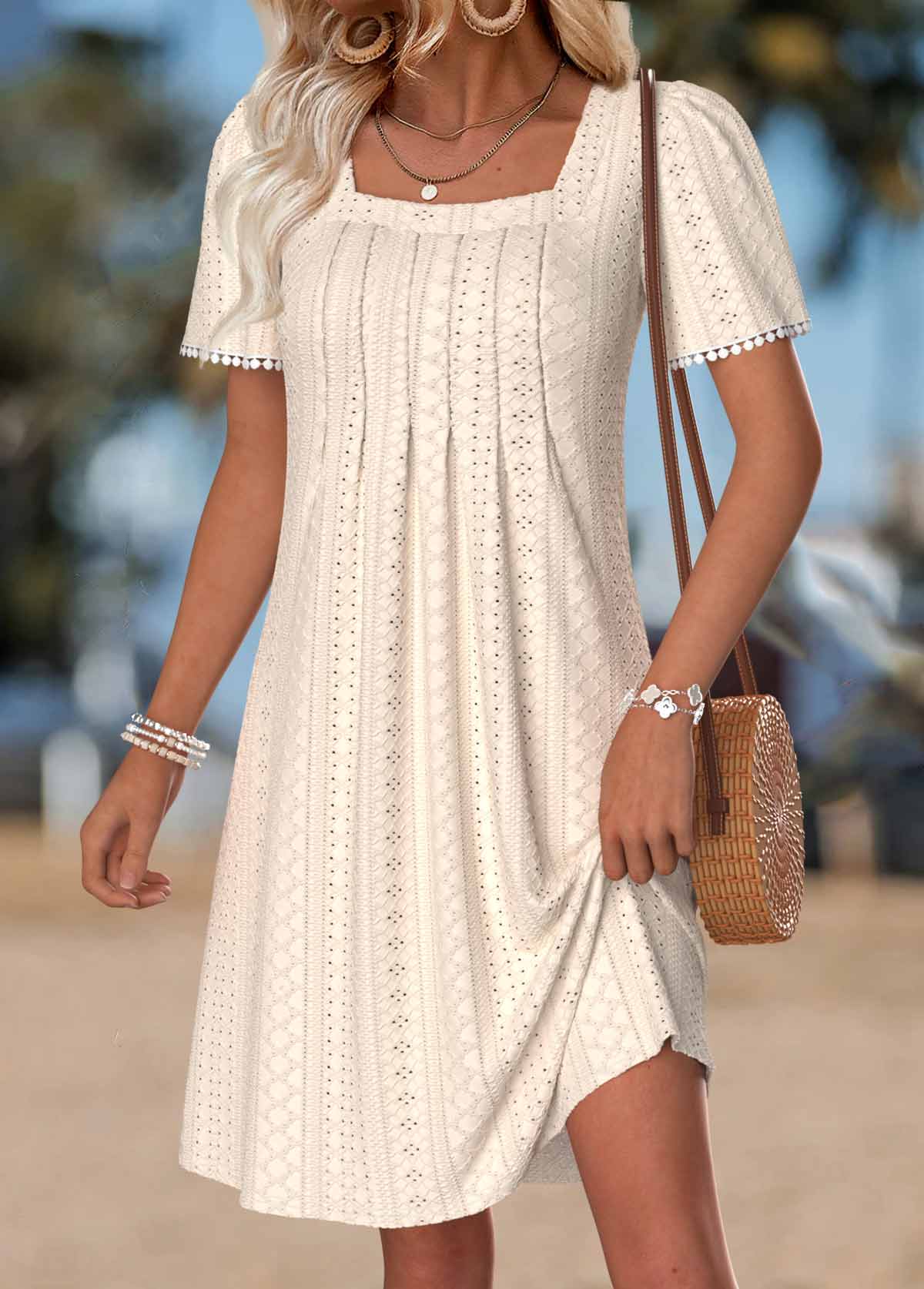 Beige Short Tummy Coverage Square Neck Dress | picture 