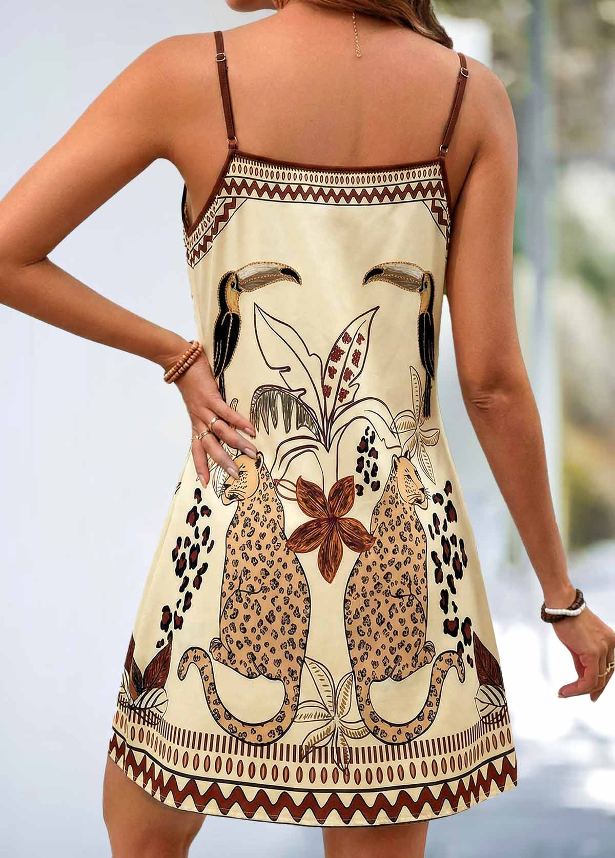 Light Coffee Animal Print Short Tummy Coverage Strappy Dress | picture 