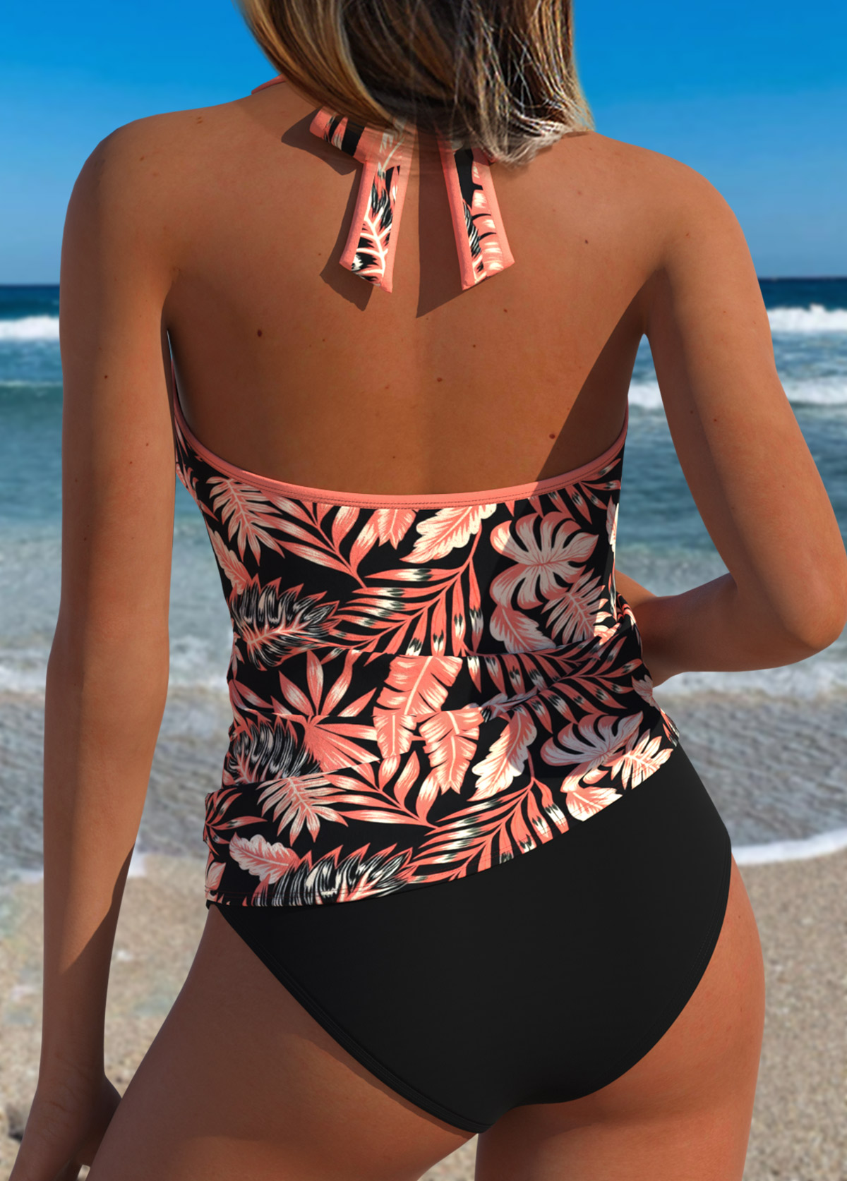 Sage Green Mid Waisted Two-piece Floral Print Tankini Set | picture 