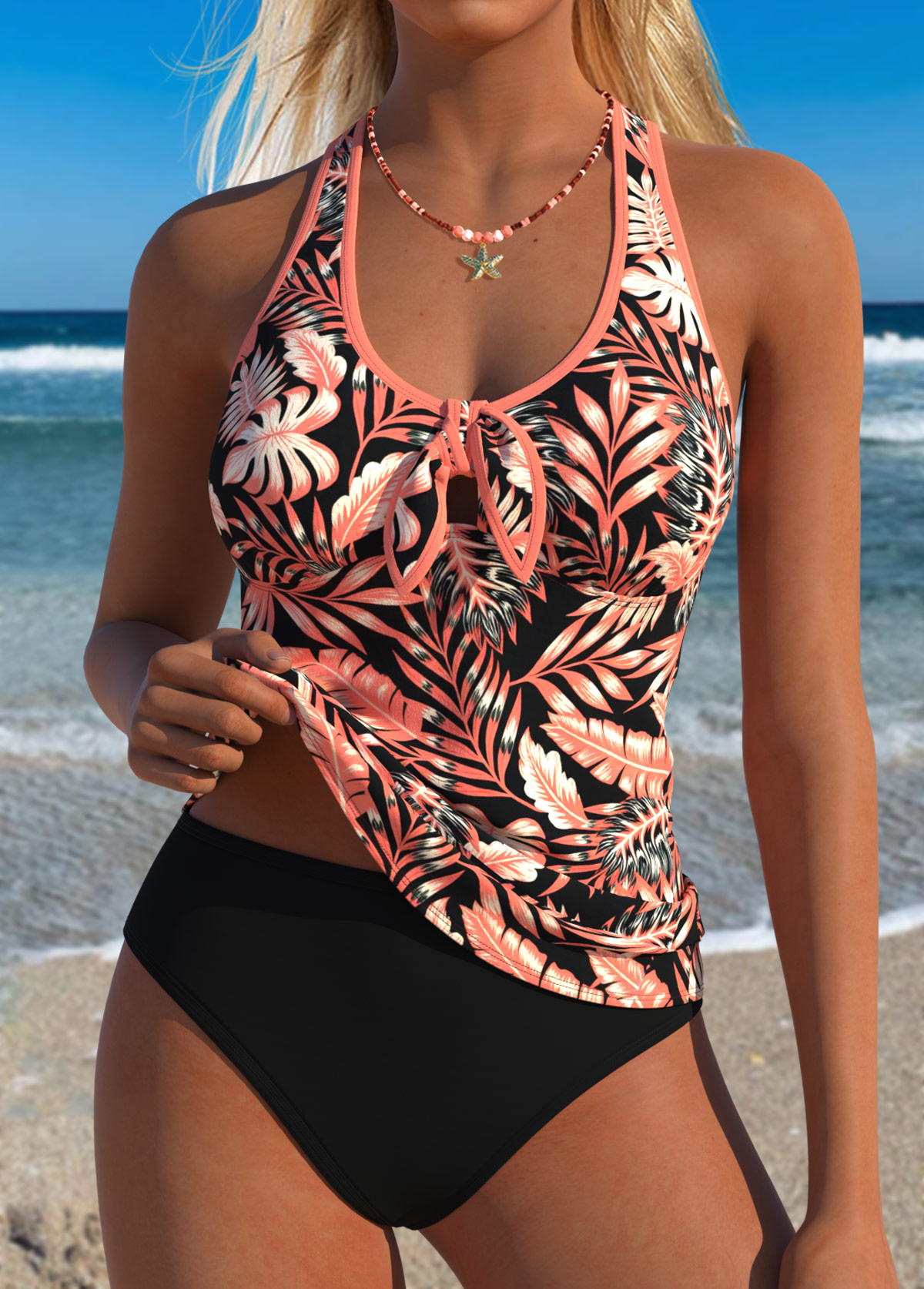 Sage Green Mid Waisted Two-piece Floral Print Tankini Set | picture 
