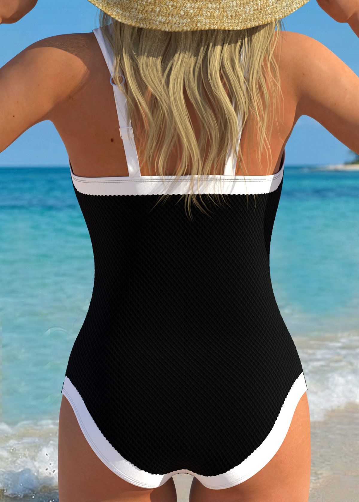 Black Patchwork Bandeau One Piece Swimwear | picture 
