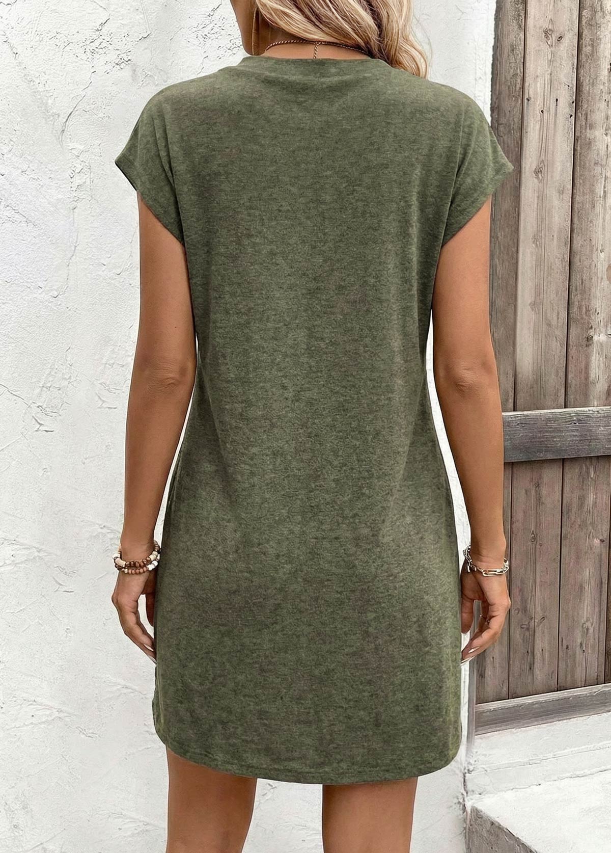 Sage Green Short Tummy Coverage V Neck Dress | picture 